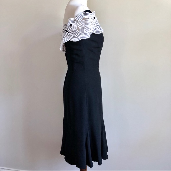 Cocktail Dress Black White Rhinestone Off Shoulder - Picture 4 of 9